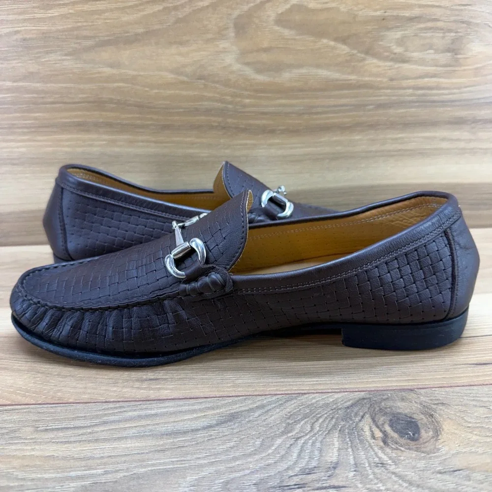 Genuine Leather Horse Bit Mens‎ Loafers 8 EU 41 Dark Brown Weave Moc Toe Dress